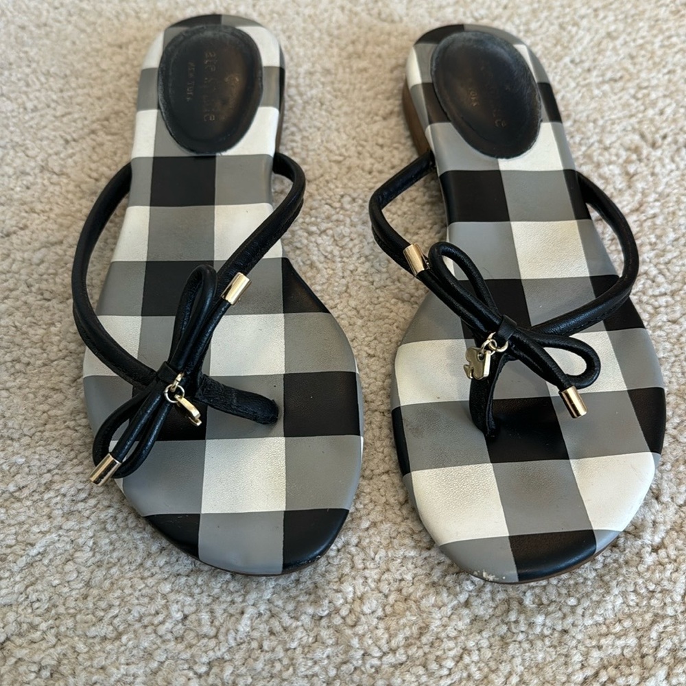 Kate Spade Black Leather Mistic Bow Flip Flops Thong Sandals